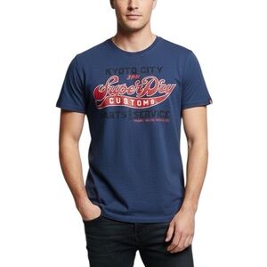 SuperDry Kyoto Japan blue red distressed premium graphic tee shirt M